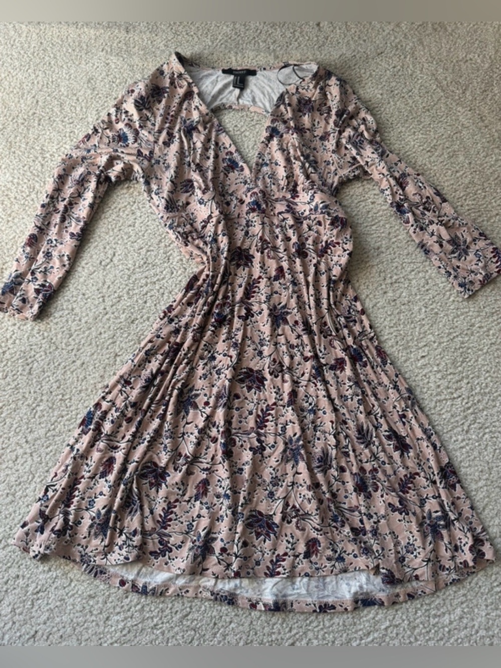 Forever 21 Blush Pink Floral Long-Sleeve Wrap casual soft y2k Dress